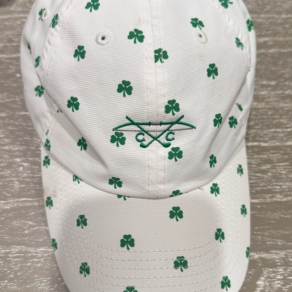 Unisex White Shamrock Print Golf hat . Reynolds Creek Club